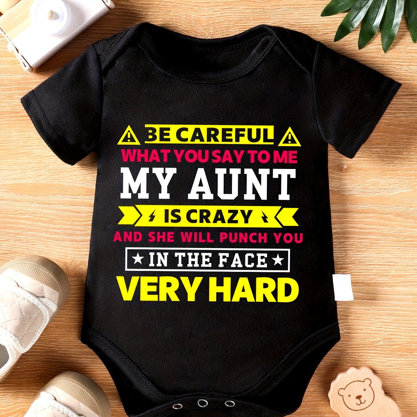 Newborn Baby Cotton Triangle Jumpsuit Funny Aunt Graphic Short Sleeve Romper for Outdoor Fun