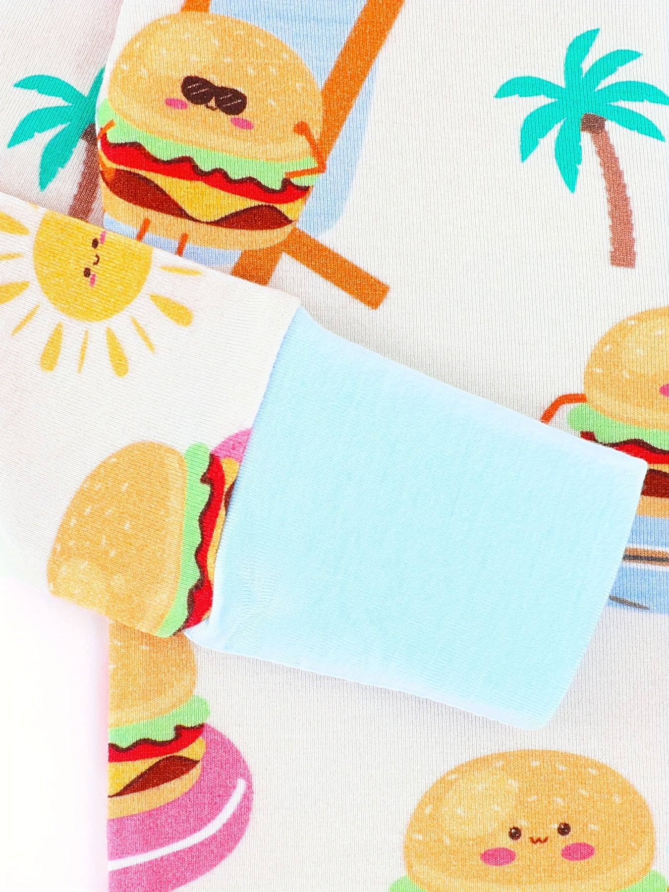 JUNBLEBABY Bamboo Fiber Long Sleeve Zipper Onesie - Soft & Comfortable - Summer Burger & Beach Print - Ideal for Outdoor Wear, Machine Washable