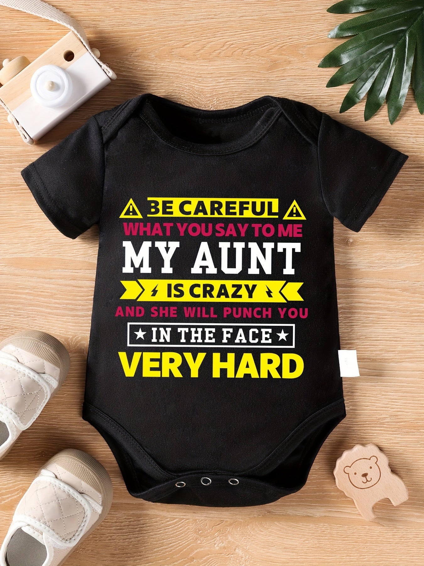 Newborn Baby Cotton Triangle Jumpsuit Funny Aunt Graphic Short Sleeve Romper for Outdoor Fun