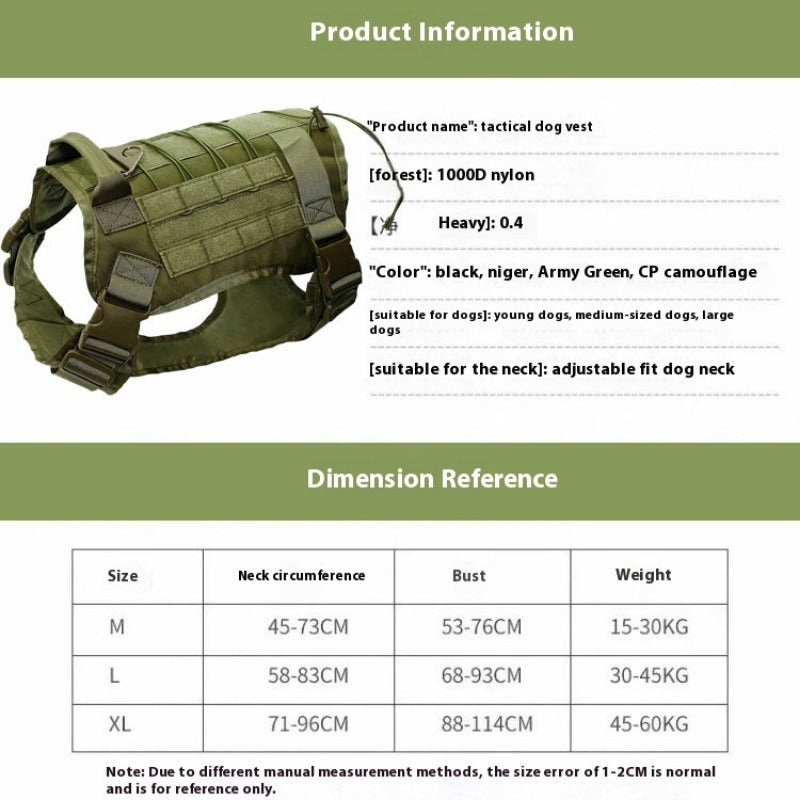 Heavy-Duty Dog Tactical Harness - Waterproof Oxford Cloth, Explosion-proof Impact Protection, Comfortable Chest Strap for Outdoor Training - Perfect for Medium to Large Adventure Dogs