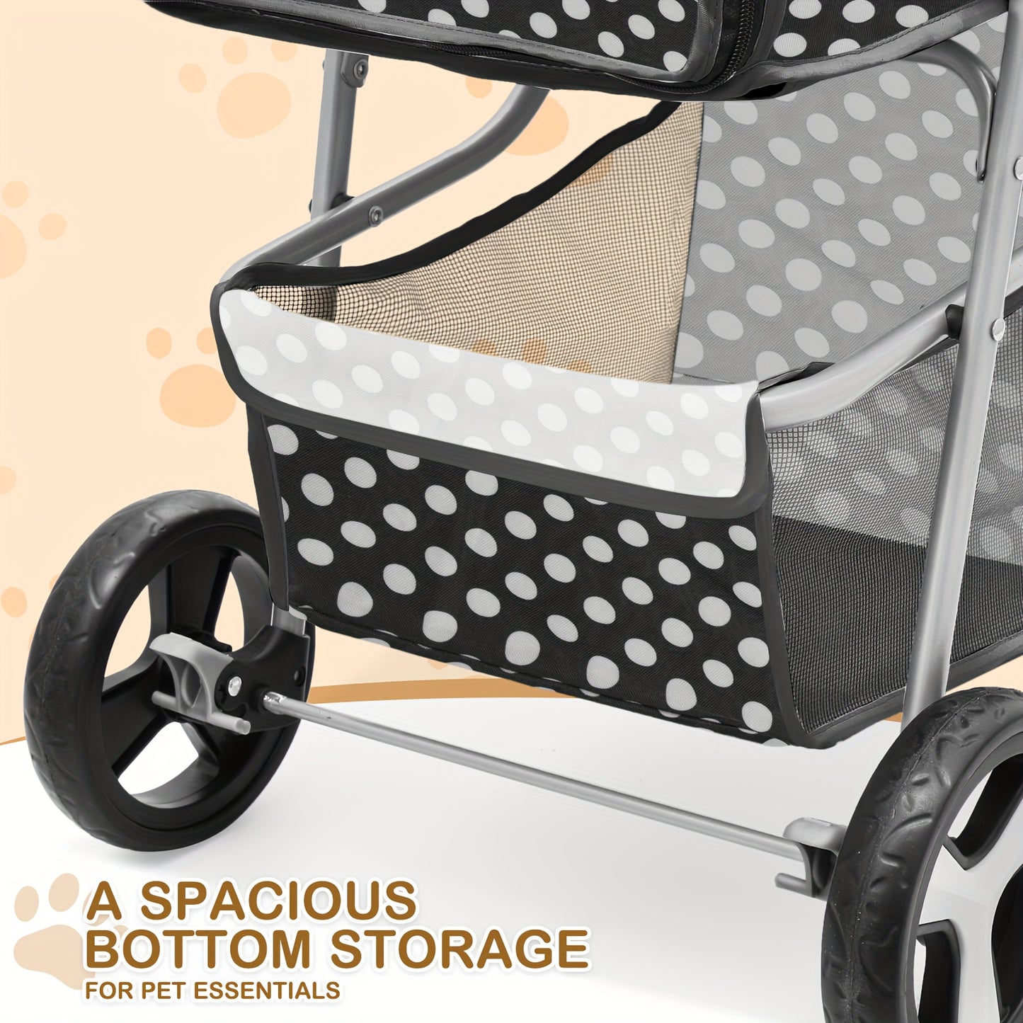 3 Wheels Pet Dog Cat Stroller for Small Medium Dogs Cats - Foldable Jogger Stroller w/Storage Basket and Cup Holder - For Pet Owners - Suitable for Outdoor Walks & Travel - Great Gift for Dog & Cat Lovers