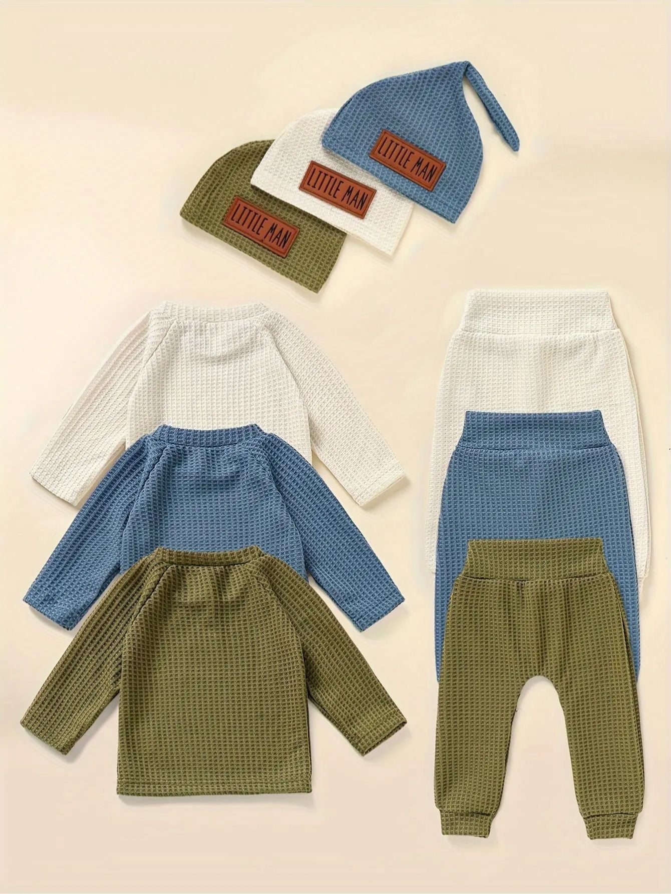3 Set Baby Boy Clothes 9pcs Waffle Top Pants Hat Set - Loving Babies & Pets Shop
