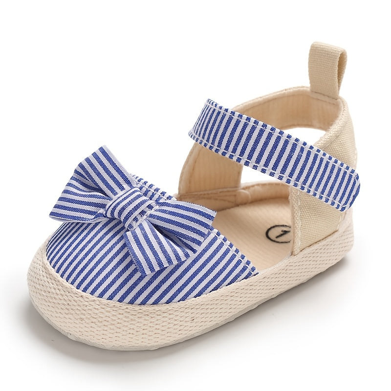 Adorable Striped Bowknot Mary Jane Shoes for Baby Girls - Soft Sole, Non-Slip First Walker Flats for Spring/Summer