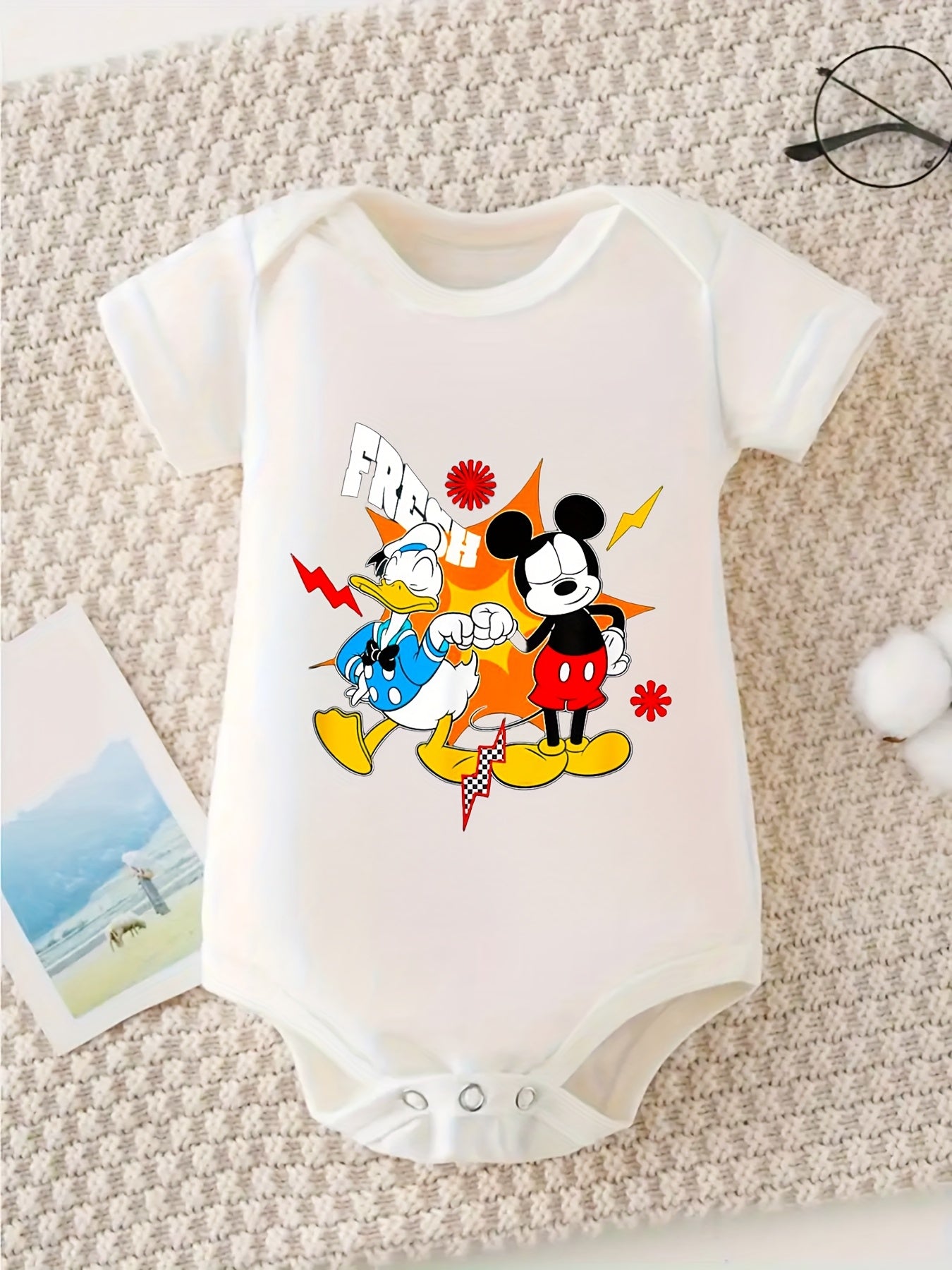 Mickey and Friends Baby Romper 100 Percent Cotton Short Sleeve Infant Crawler Suit