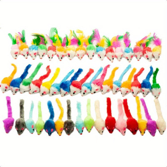 48 Count Assorted Furry Mice Cat Toys for Interactive Indoor Play with Color Variety