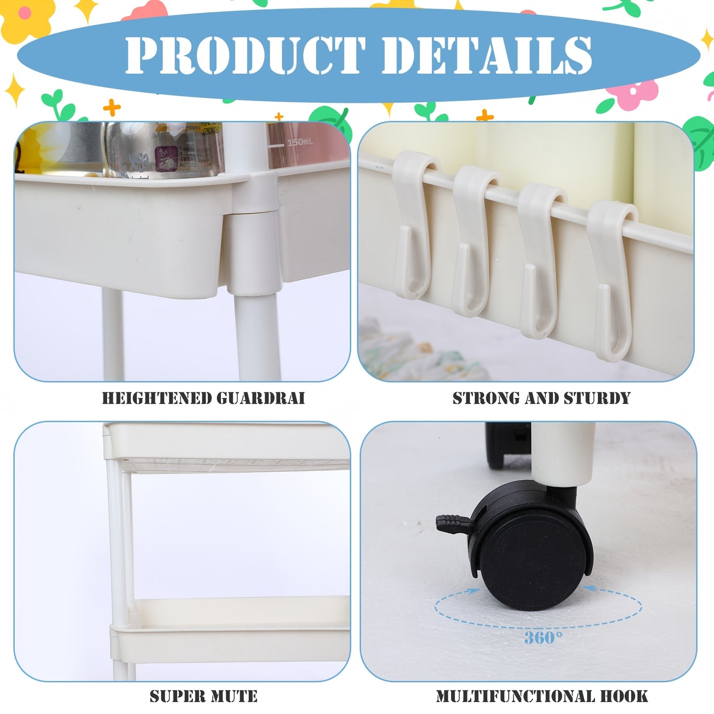 3 Tier Movable Diaper Caddy Organizer Cart for Nursery and Changing Table Essentials