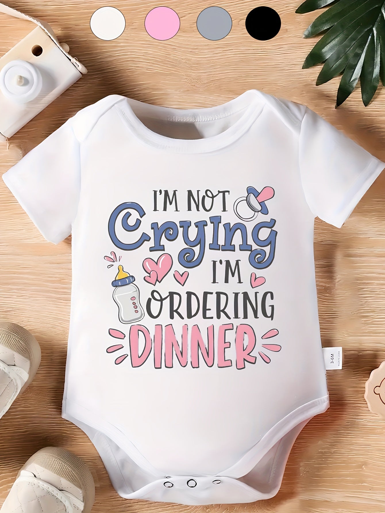 Baby Newborn Cotton Funny Quotes Romper for Comfortable Outdoor Play in White Pink Gray