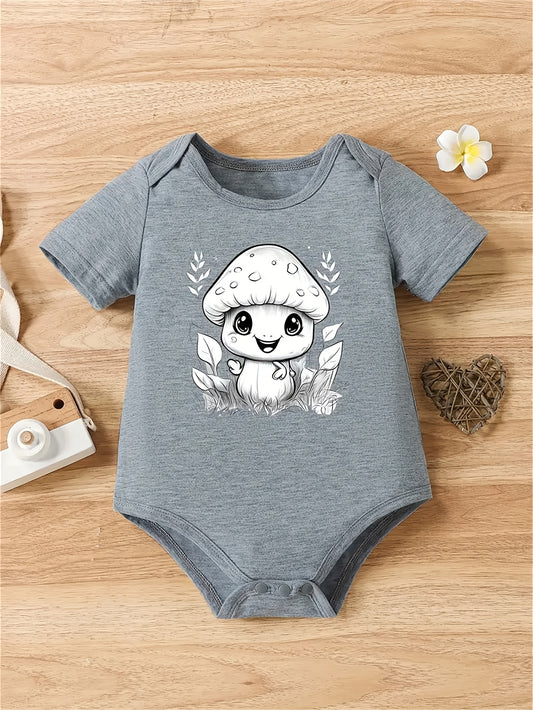 Cute Mushroom Print Knitted Baby Girl Jumpsuit Comfortable Summer Sweater Outfit