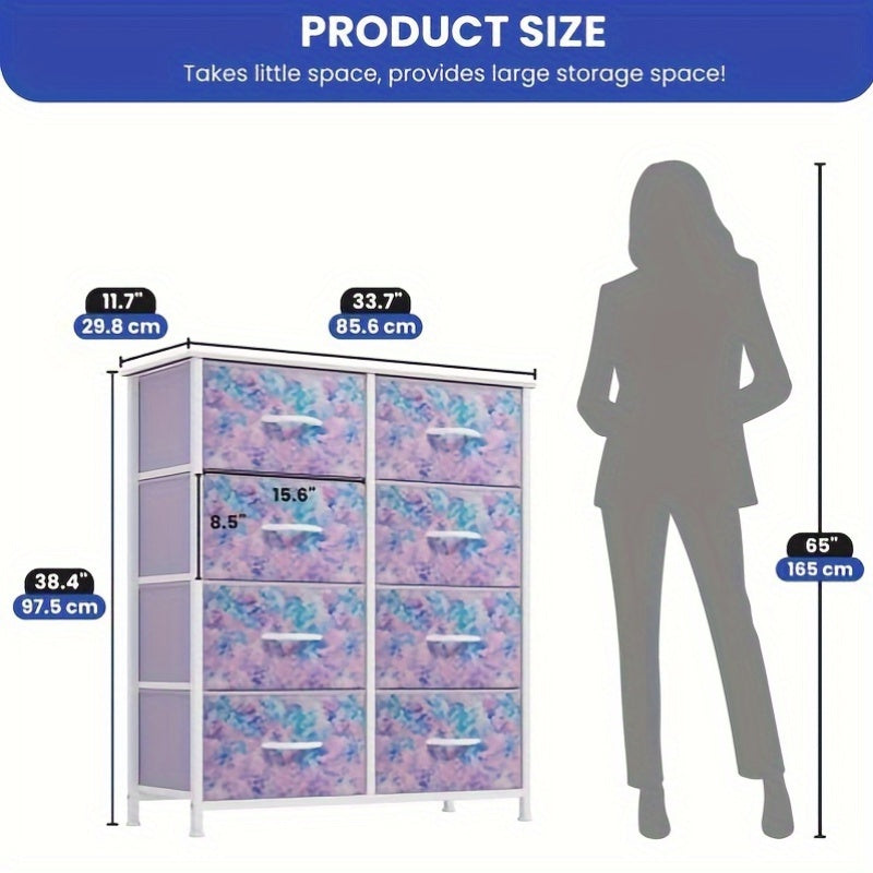 Hygge Nook Fabric Dresser Tall Storage Unit with 8 Drawers for Closet and Entryway
