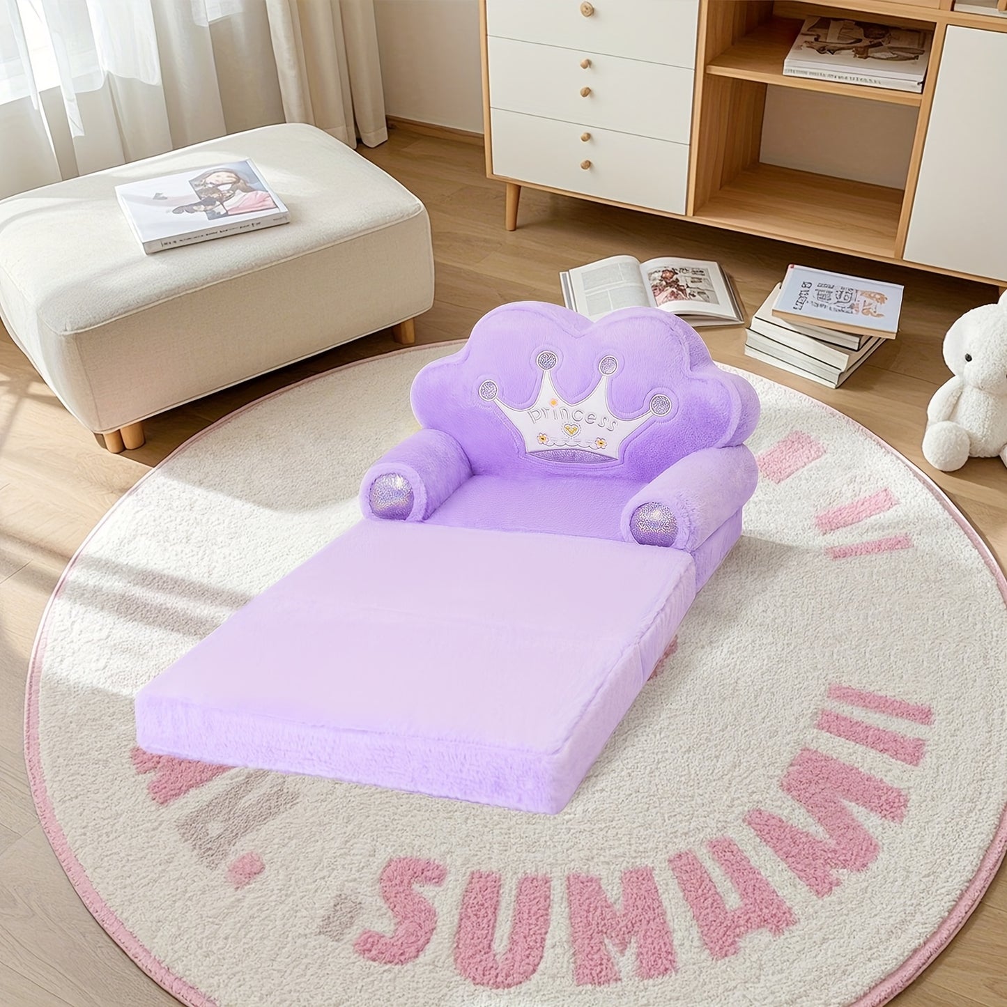 Princess Chair With Golden Crown Foldable Pink Toddler Sofa Memory Foam 15x20 Inches