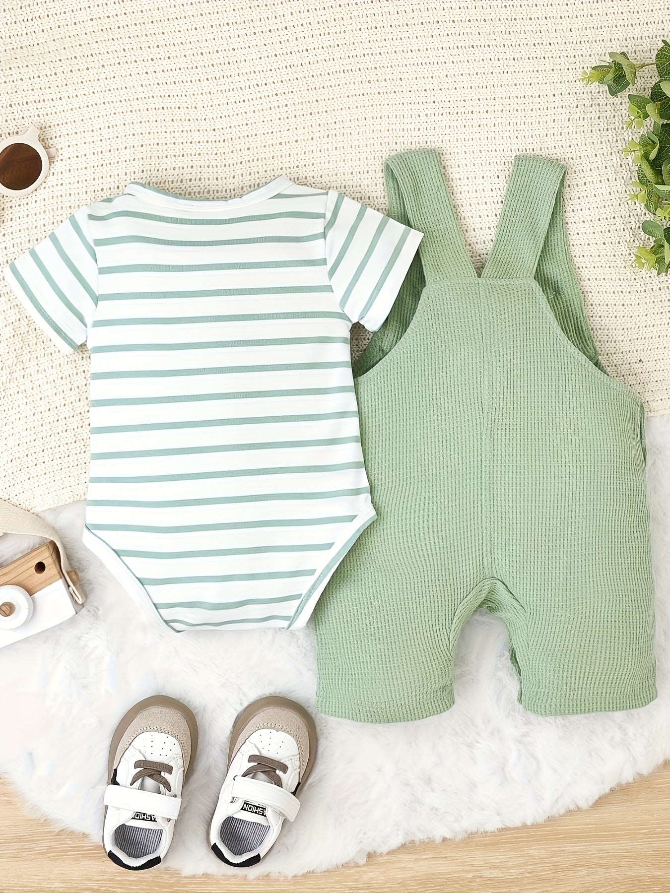 Baby Boy Summer Outfit Striped Romper with Cute Cartoon Dog Overall Pants Set 0-18 Months