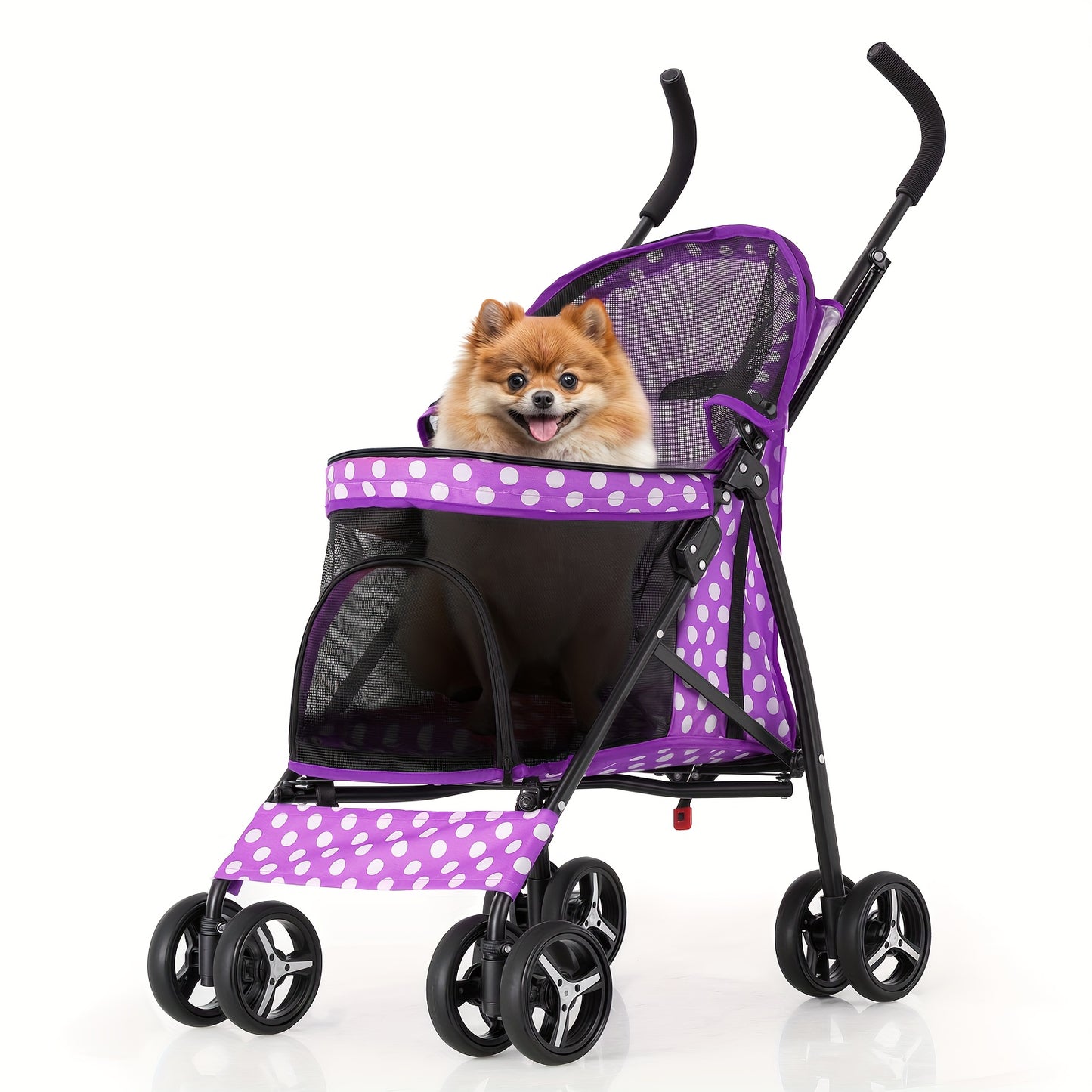 MoNiBloom 4-Wheel Pet Stroller for Small/Medium Dogs up to 22 lbs - Easy-Fold Jogger Stroller with Sun Cover, Breathable Mesh, Rear Storage Bag & Cushioned Pad - Durable Nylon Design for Outdoor Walks & Travel, Visible Mesh P
