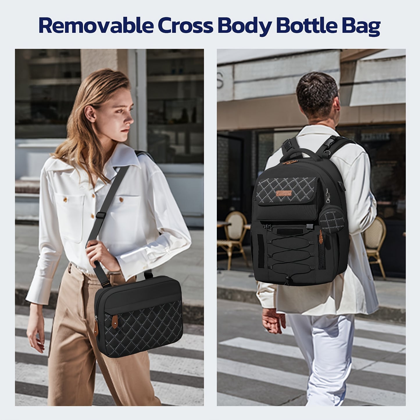 Expandable Diaper Backpack for Twins TSA Approved Stylish Black Baby Bag with Bottle Bag