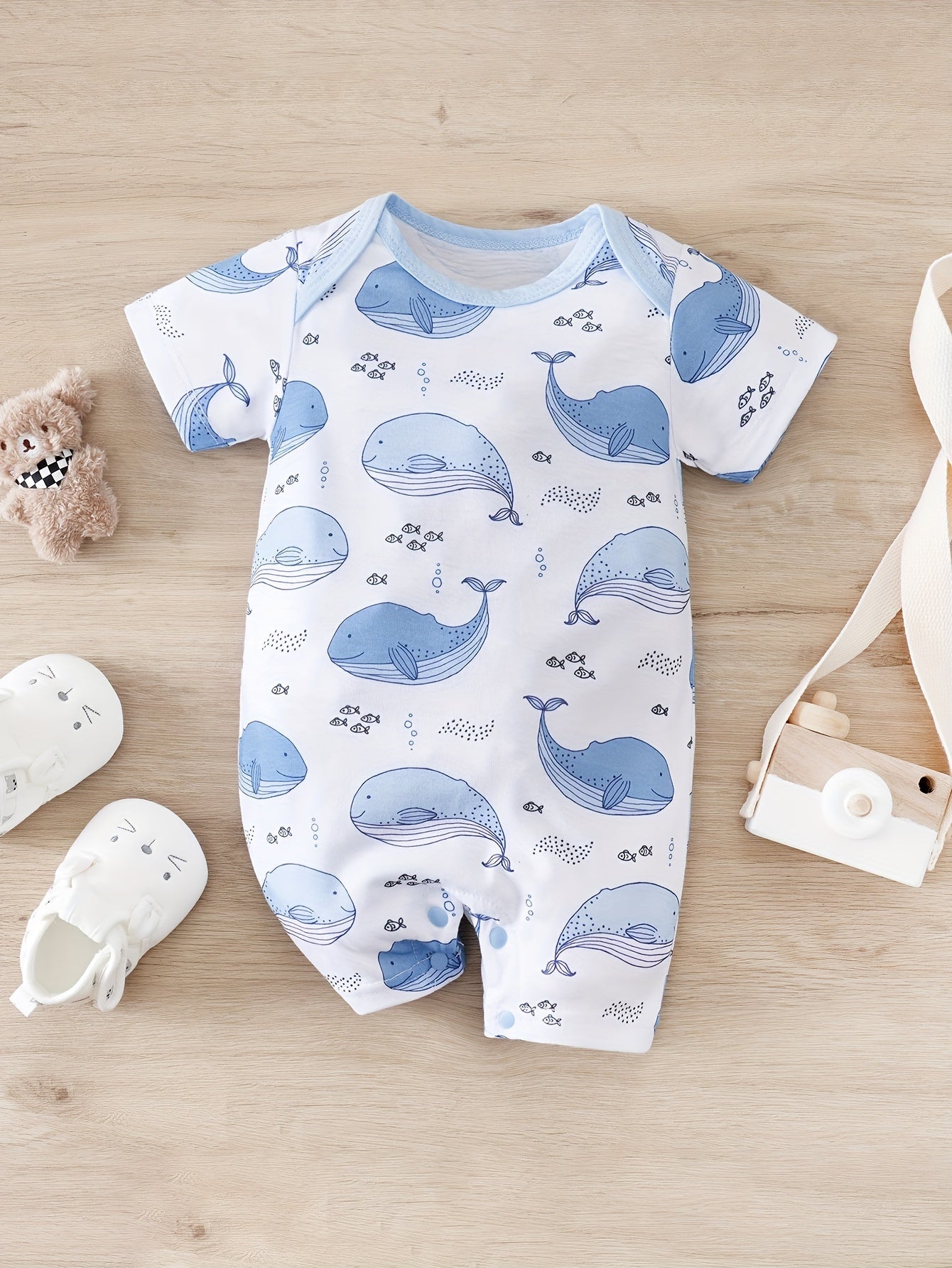 3pcs IURNXB Bodysuits - Summer Short Sleeve Rompers with Cute Elephant, Giraffe & Whale Animal Prints, Breathable Unisex Outfits for, Easy Diaper Change Snap Buttons, Hand Wash Only, Perfect for Outdoor