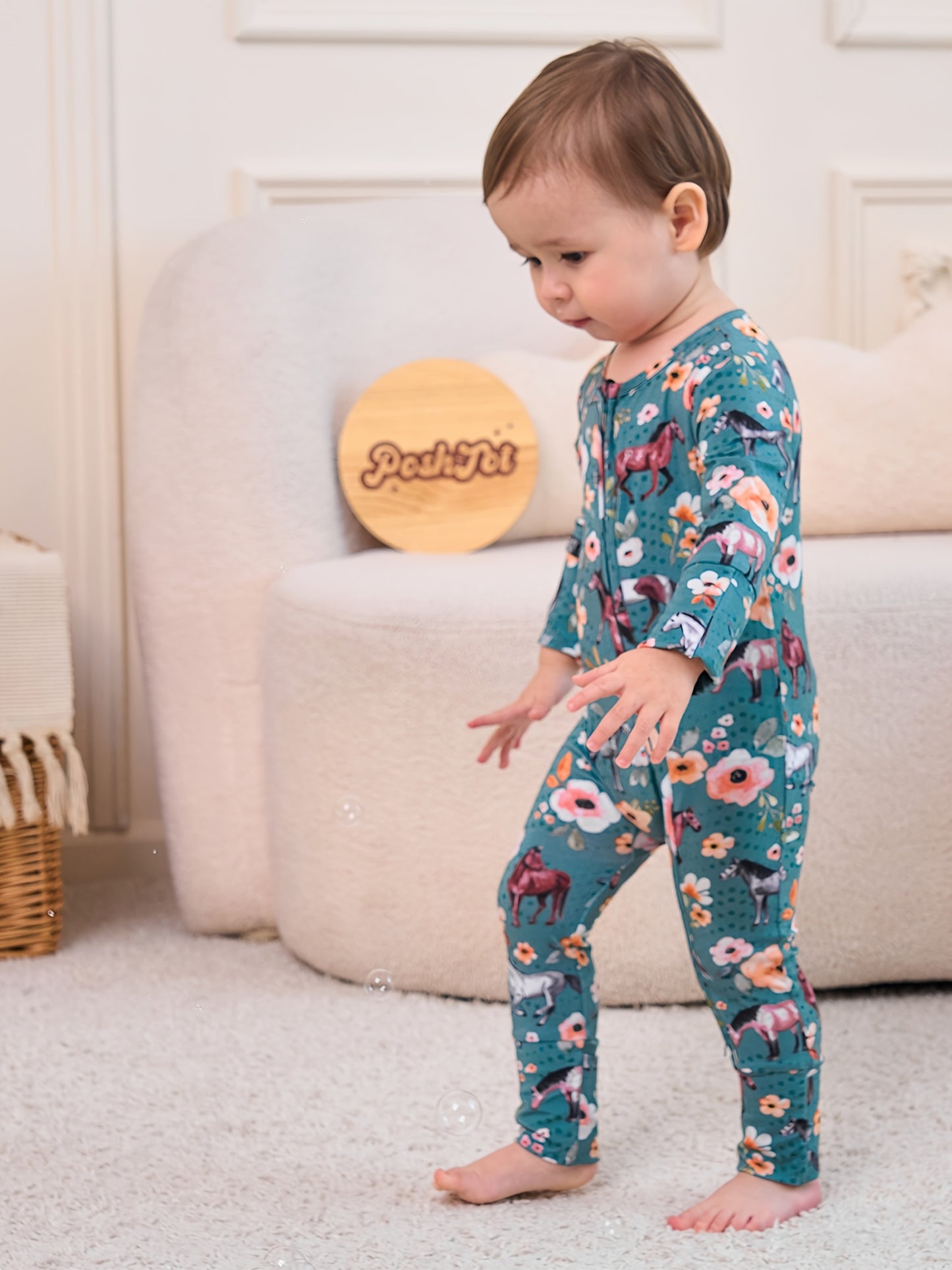 Ship From US, POSHTOT Mustang Print Bamboo Fiber Breathable Bamboo Fiber Baby Long Sleeve Pants Tights. Comfortable Fit, Cute, Baby Two-way Zip-up Onesie with Folding Feet And Mittens for Ages 0-2. Casual Outdoor Jumpsuit for