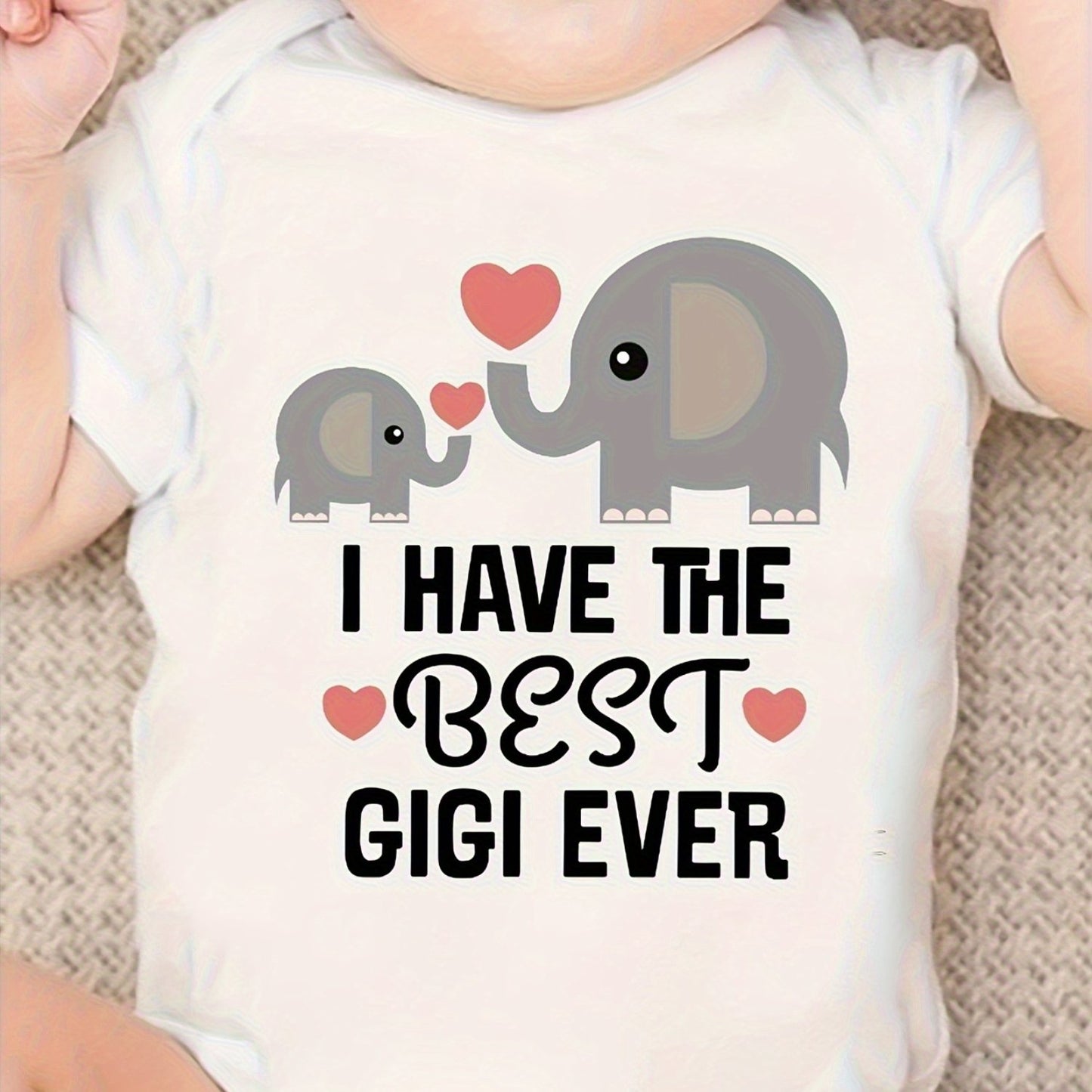Soft Cotton Baby Jumpsuit with Cute Elephant Heart Print for Gigi Gifts and Summer Wear