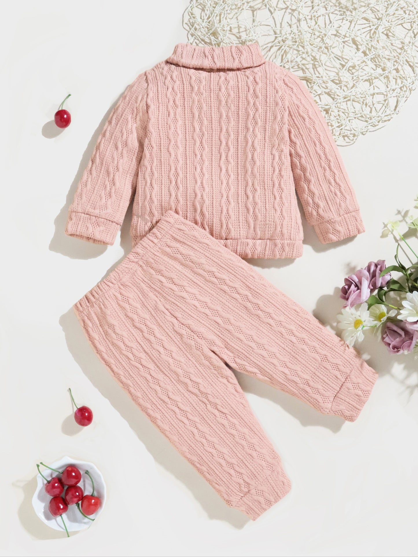 2pcs Baby Bow Elephant Patchwork Sweater and Knitted Pants Set for Toddler Girls