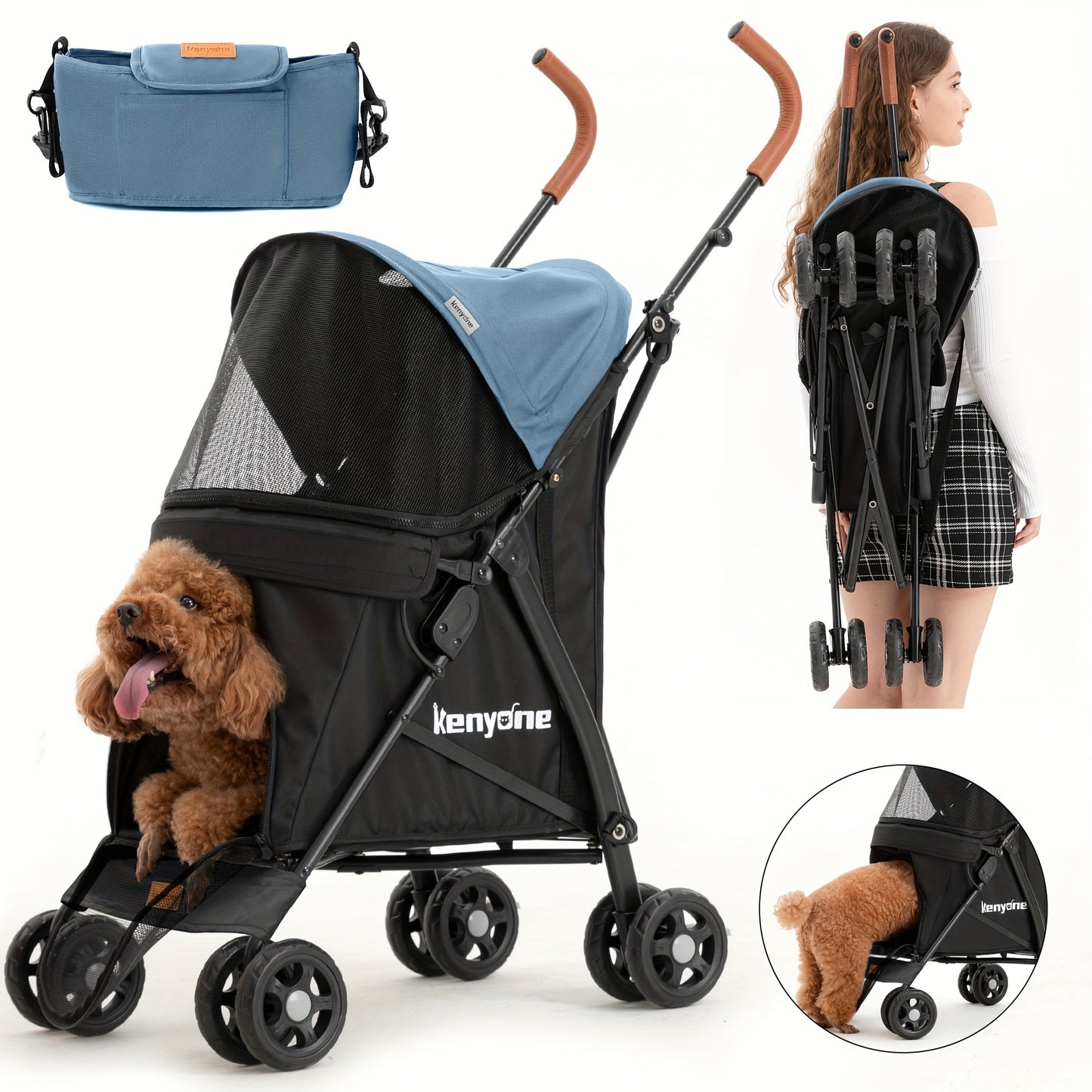 Kenyone Dog Stroller For Small Dogs & Cats - Lightweight, Premium, Portable & Compact Travel Stroller - For Puppies, Small & Medium Dogs & Cats - Suitable for Everyday Walks & Travel - Perfect Gift for Pet Owners
