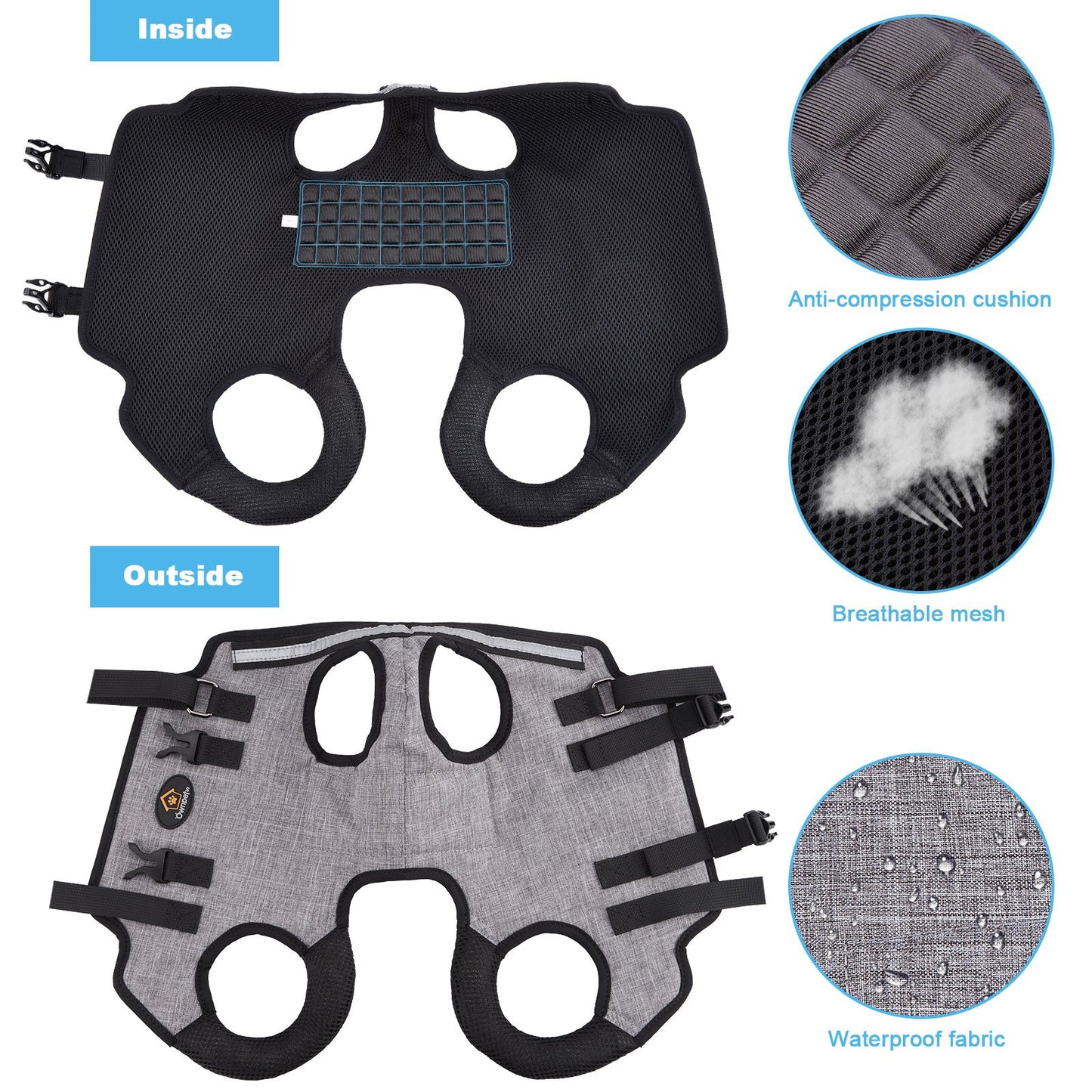 Ownpets S/M/L Size Dog Sling Harness, Outdoor Sling Bag for Spine Protection, Whole Body Support, Support Vest to Assist Aged Dogs Outdoor