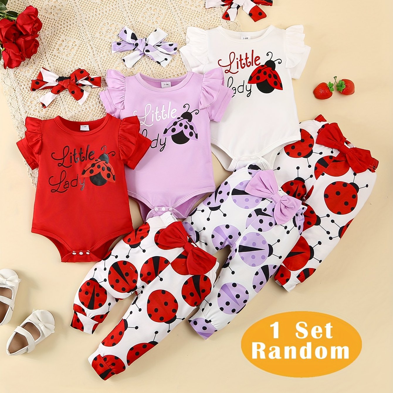 Newborn Baby Girl Summer Romper Set Outdoor Wear Three Sets