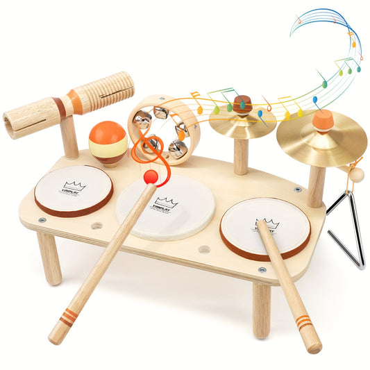 Vanplay 11 In 1 Wooden Musical Drum Set For Kids 18 Months And Up Educational Toy Gift