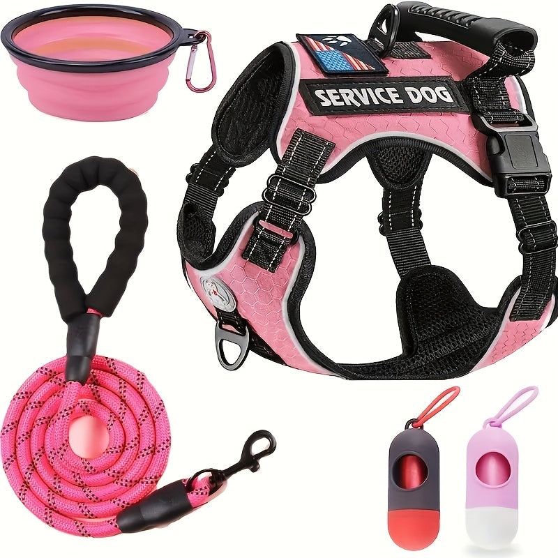 5pcs Reflective Dog Harness Set for Large Dogs Durable Adjustable No Pull with Leash and Bowl