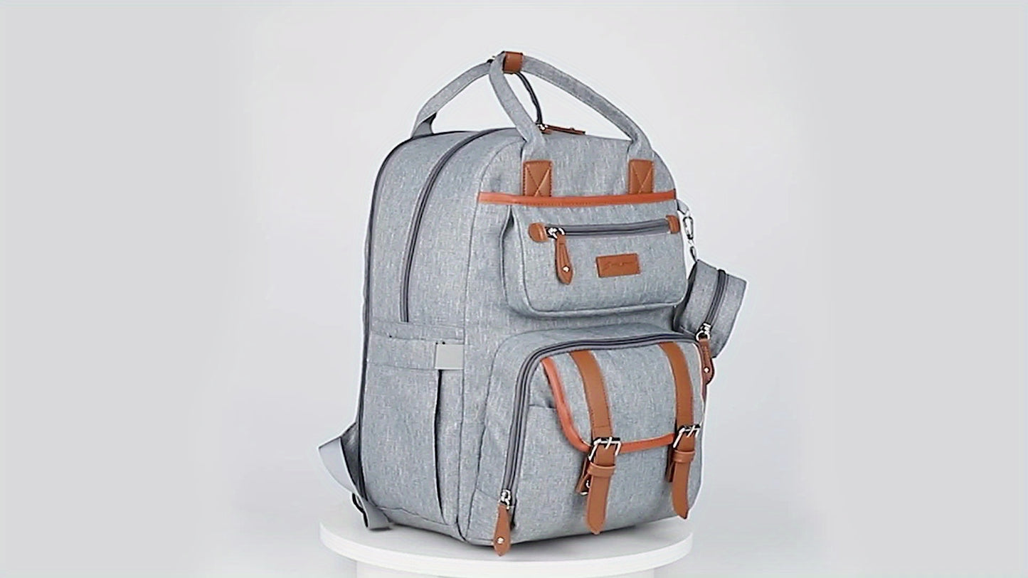 Expandable Diaper Backpack for Moms and Dads with Changing Pad and Stroller Straps Grey