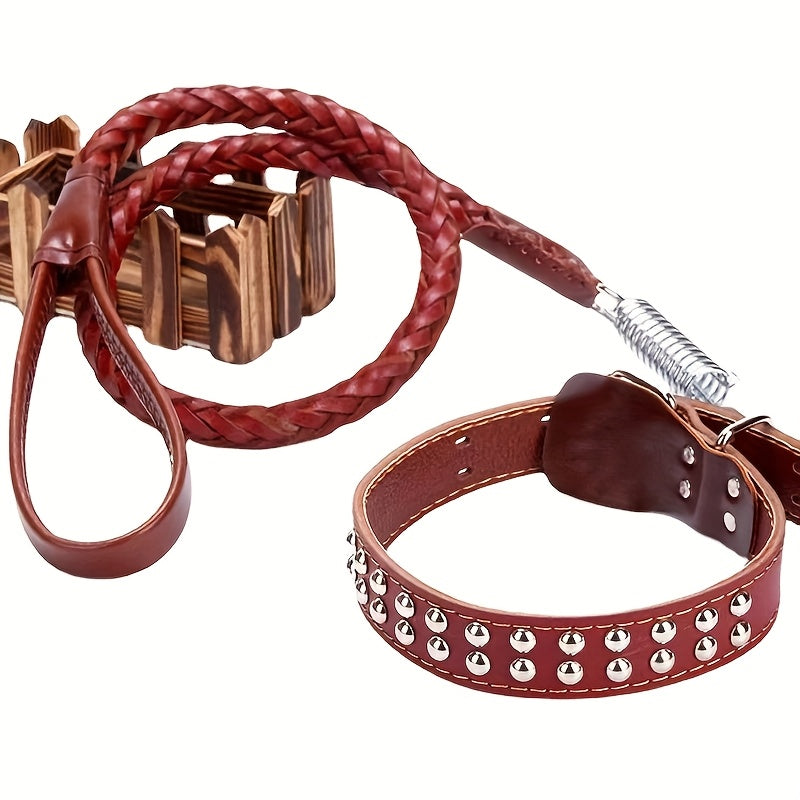 [Genuine Dog Leash] High Quality 5-Foot Genuine Dog Leash with Cowhide Collar | Medium & Large Dogs, Golden Retriever, German Shepherd & More