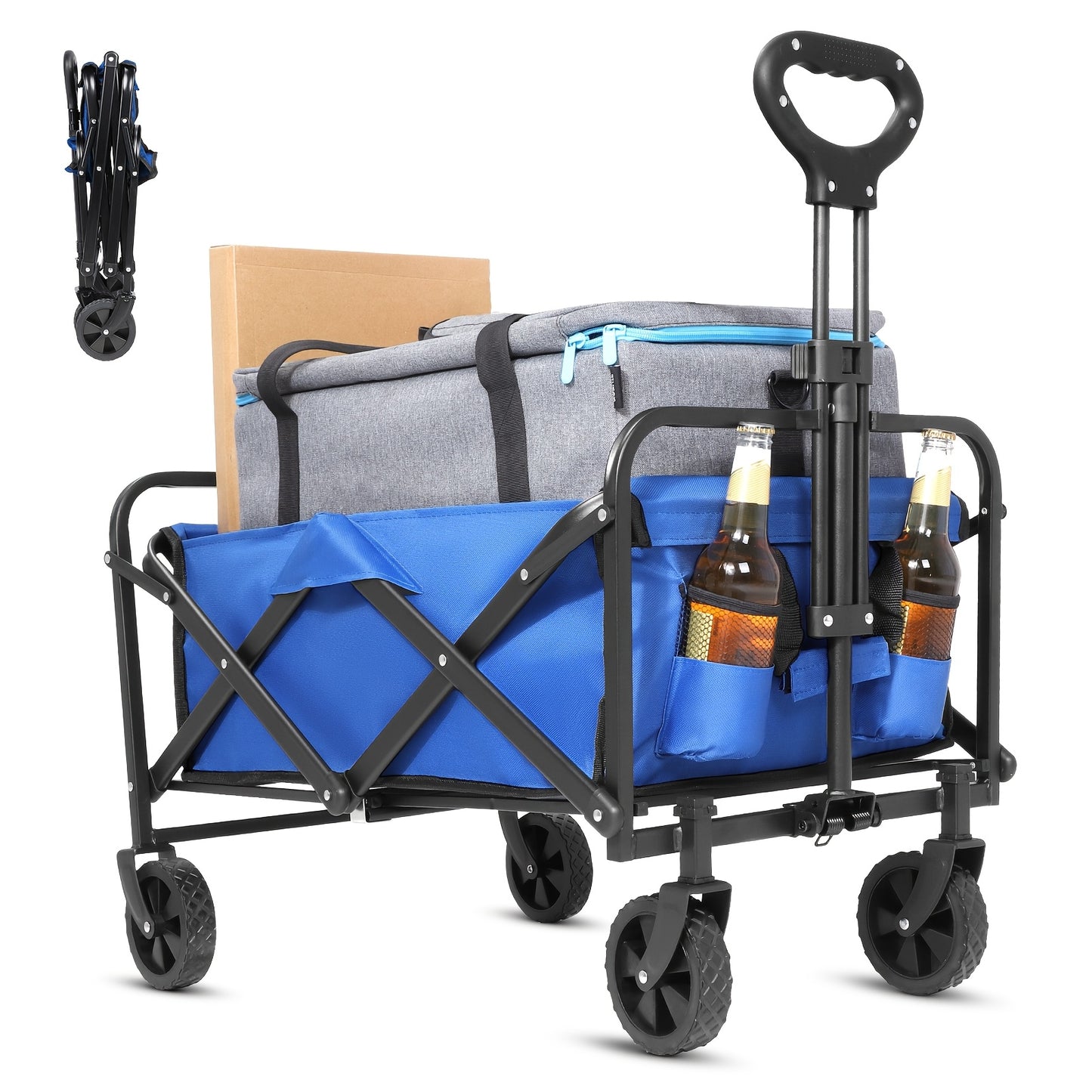 YSIATN Collapsible Folding Wagon Cart - 350LBS Capacity, 50L Large Capacity, 4 All-Terrain Wheels, 360° Rotating Front Wheels, 600D Oxford Fabric, Compact Fold & Portable for Beach, Camping, Shopping, Pet Stroller, Large Fol