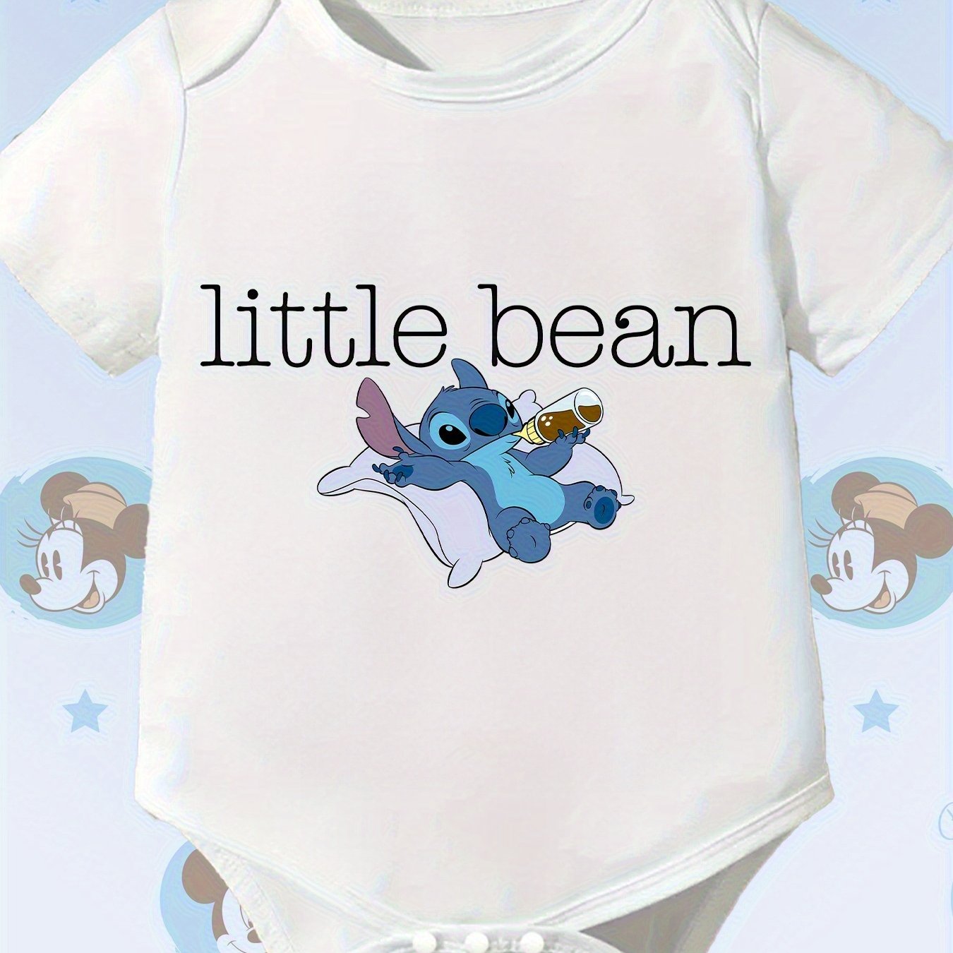Disney Stitch Little Bean Baby Onesie Soft Pink Romper for Indoor and Outdoor Play