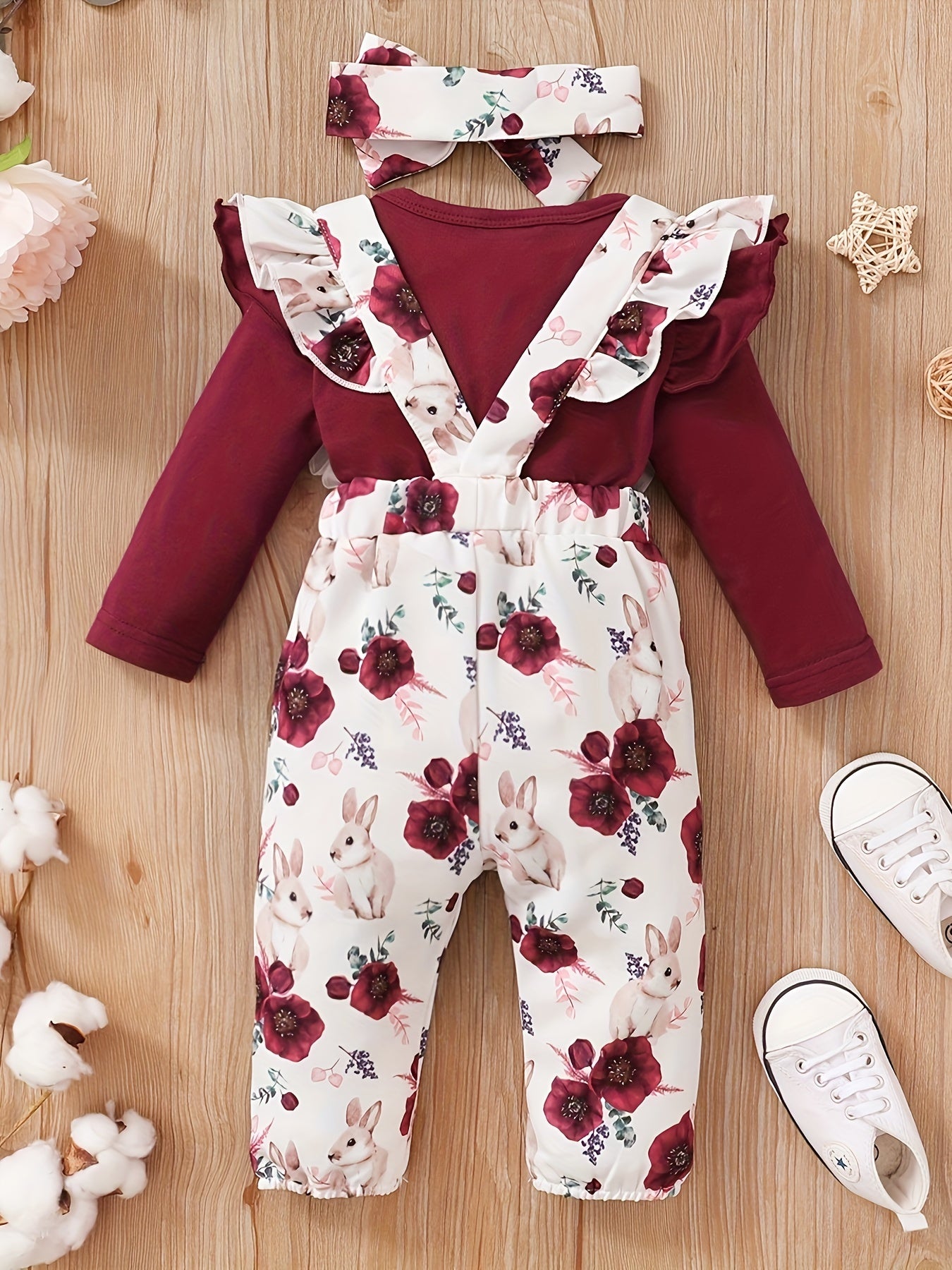 Toddler Girl Ruffle Long Sleeve Romper Suspender Pant Set Floral Fall Winter Outfits