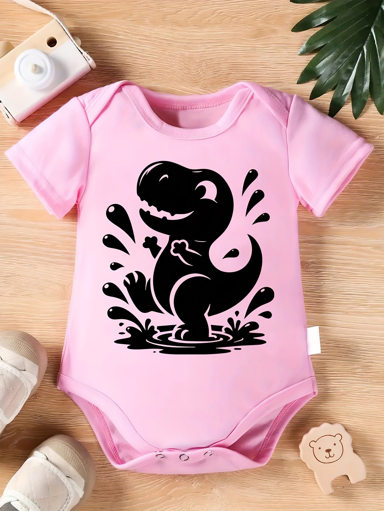 Youngsters Cotton Romper with Dinosaur Graphic Soft Short Sleeve Outfit for Boys and Girls