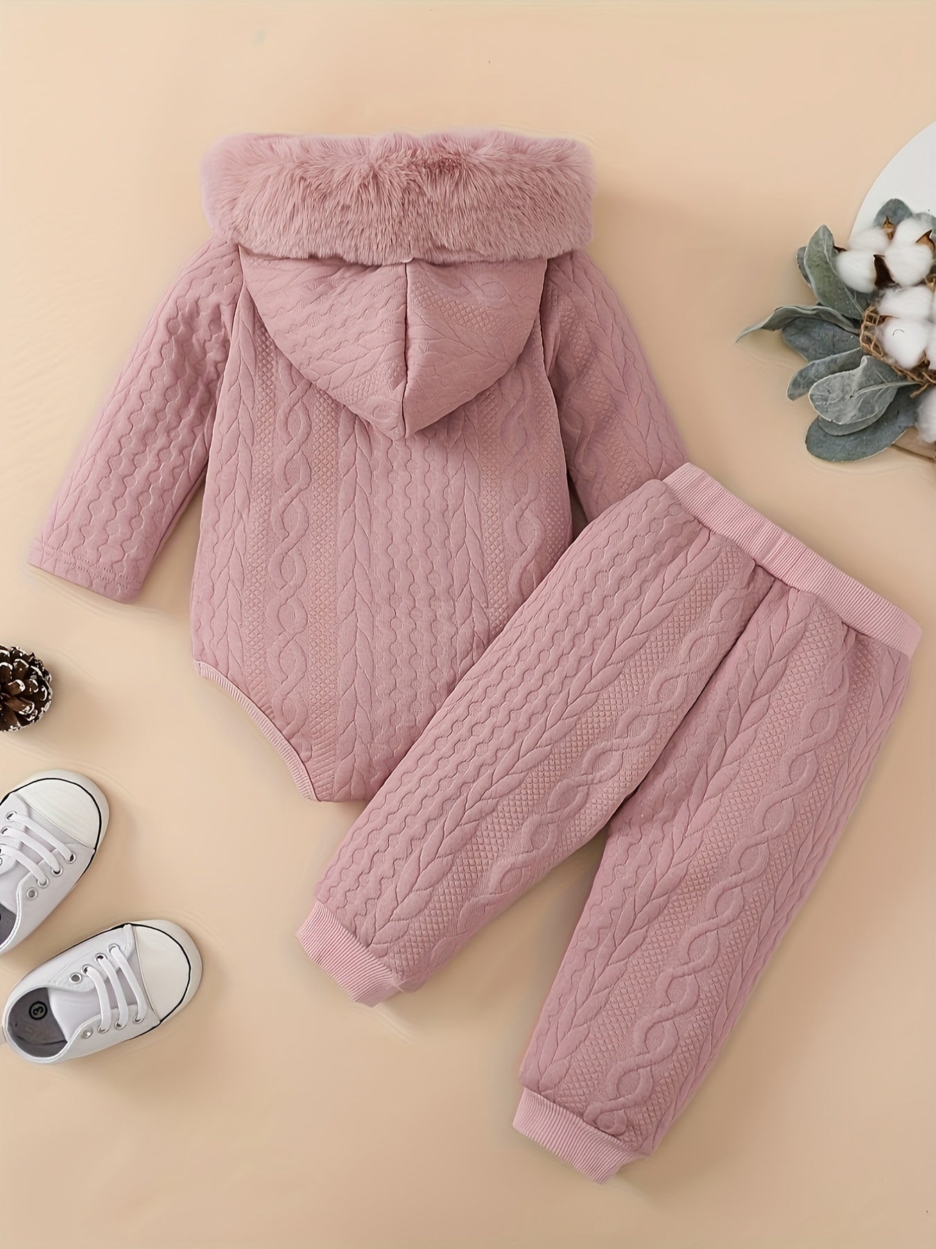 MinKidFashion Cozy Hooded Girls Romper And Pants Set Fall