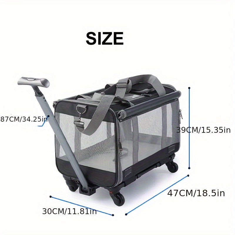 Portable Pet Stroller Carrier with Aluminum Frame and Plastic Wrap, Suitable for Cats and Small Dogs, Stress-Resistant Travel Luggage with Pull-Handle and Wheels