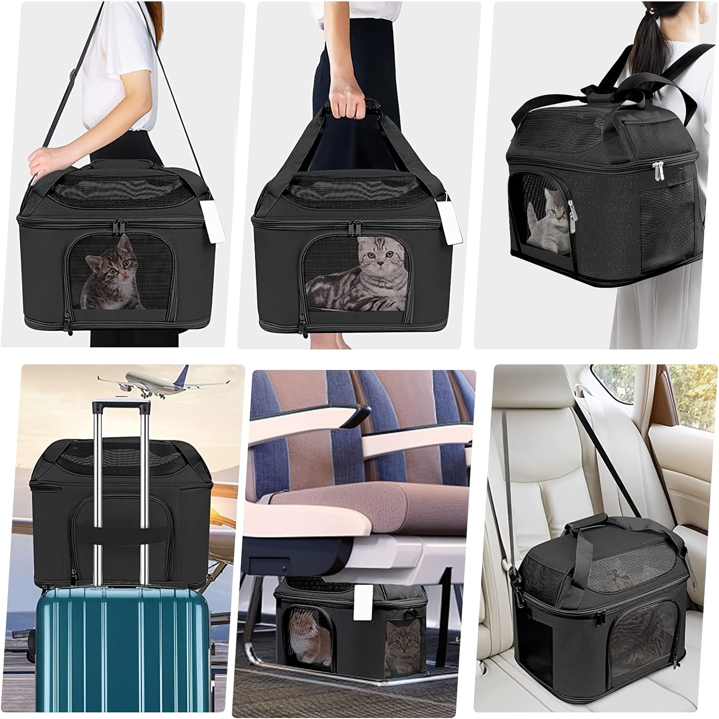 Large Cat Carrier for Two Cats Soft-Sided TSA Approved with Removable Plush Bed and Mesh Panels