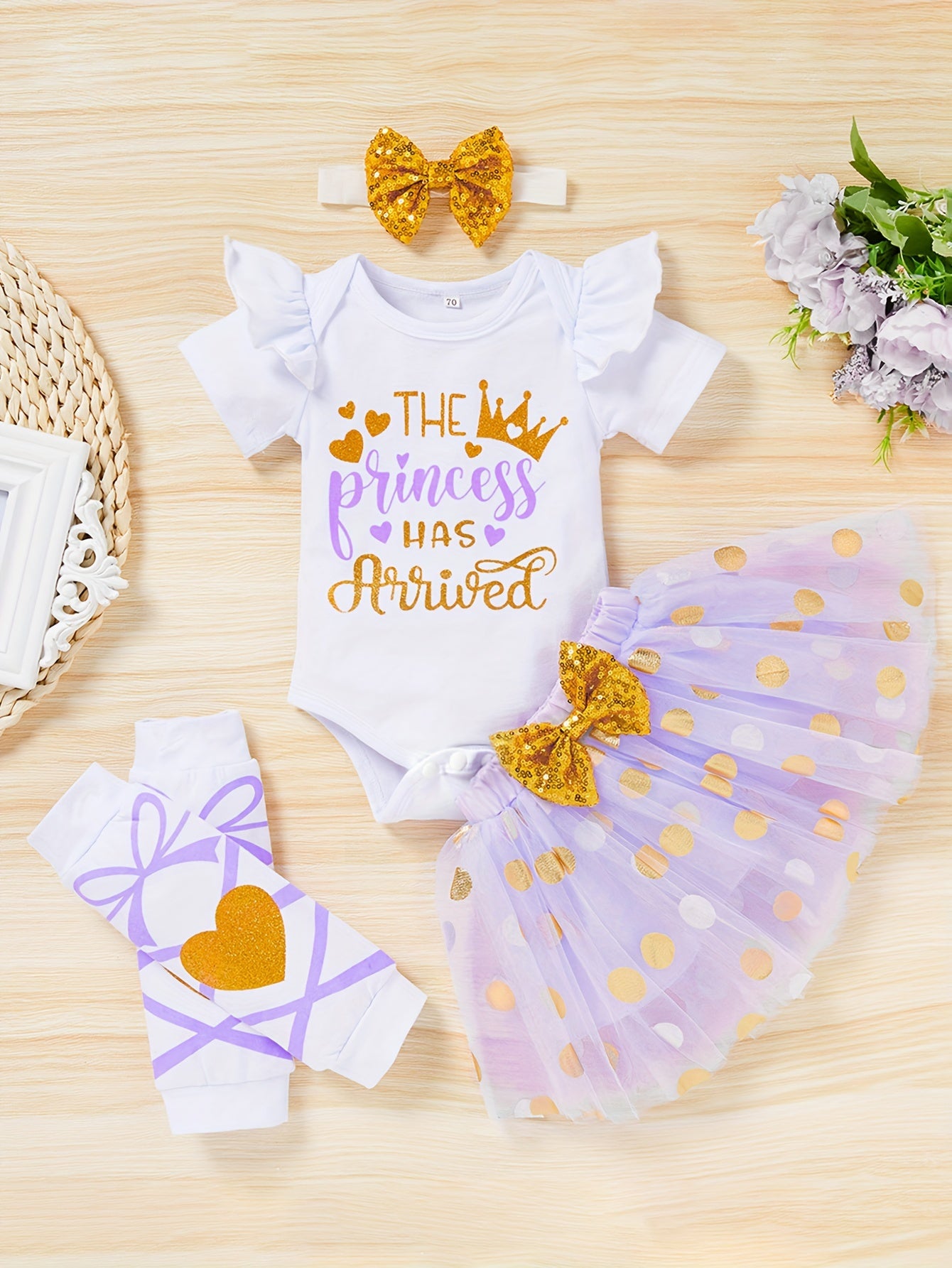 Zukuco Newborn Baby Girl Outfits Infant Letter Print Romper+Tutu Skirt+Headband+Legging Warmer Coming Home Clothes Set