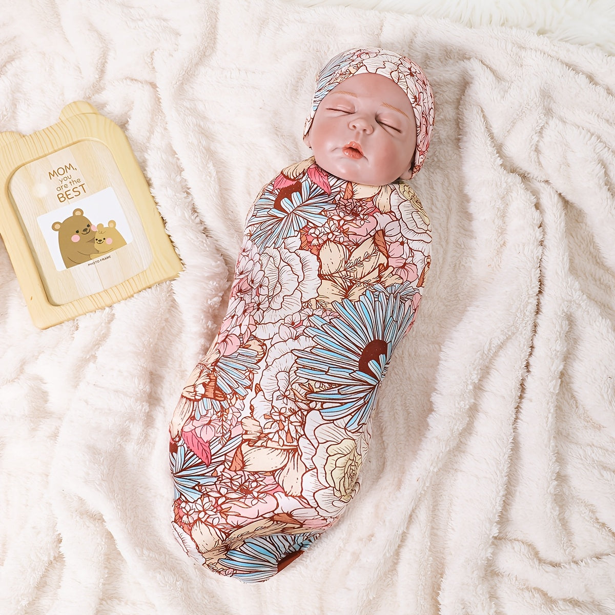 Mommbaby Newborn Thin Swaddle and Hat Cute Cartoon Design Comfortable Sleeping Bag