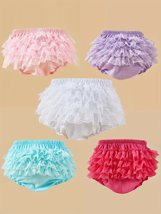 5-piece Set Solid Color Children's Lace Shorts Baby Cute PP Pants Baby Shorts Photo Clothes