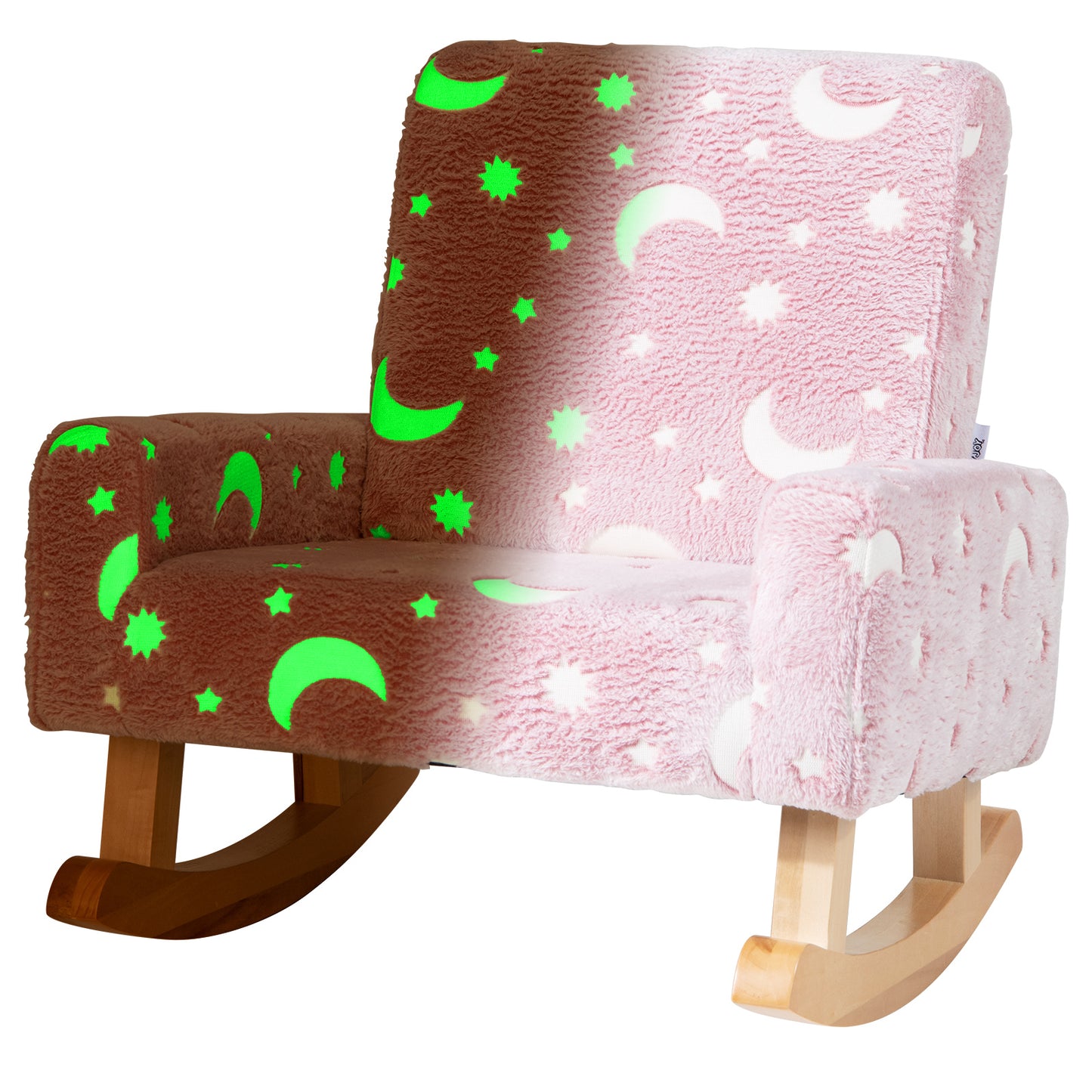 LIFEZEAL Kids Rocking Chair Upholstered Flannel Glow in the Dark Comfy Armchair for Playroom