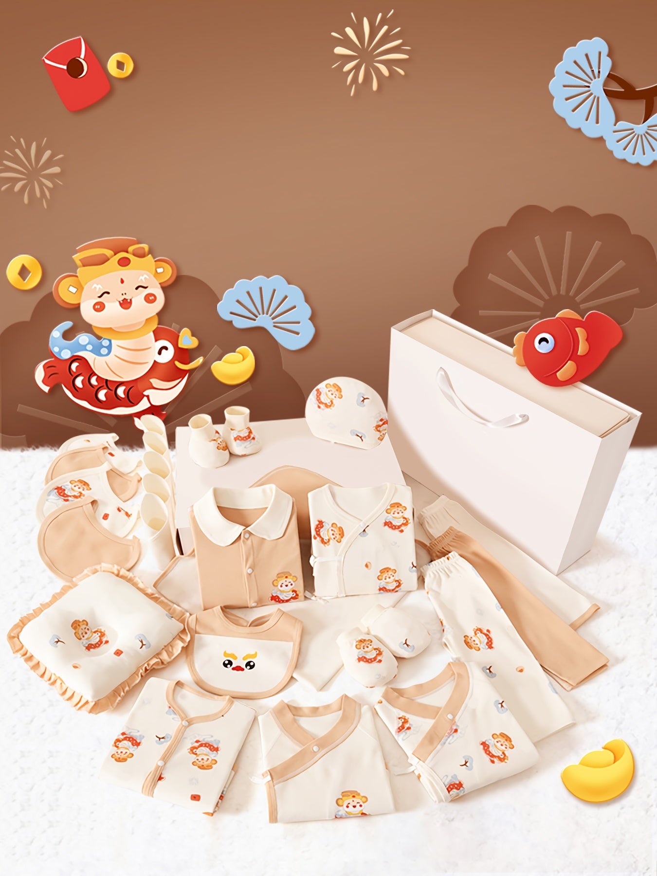 Baby Boy Clothes+Newborn Necessities Set 28pcs, Shower Gifts, Local Warehouse, 5 Sets Of Clothes+Hat+Pillow+Hand And Foot Sets+Bib Outfits, Romper, All-season Wearable,, Soft Fabric, Perfect for Outdoor