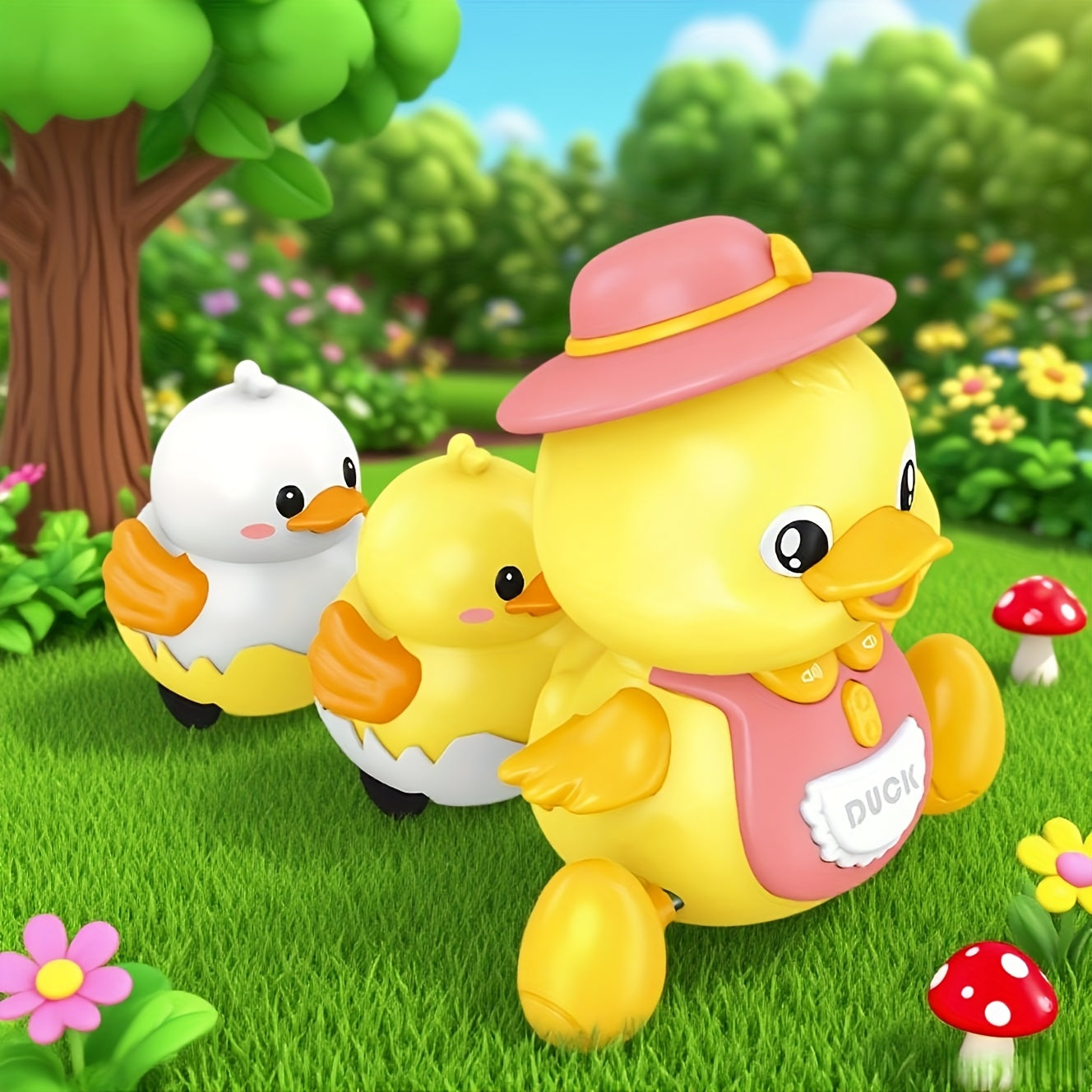 Music Duck Toy Set Glowing Crawling Moving Ducks Three Pack USB Charging Gift For Babies 6 Months Plus