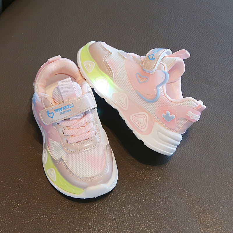 Summer Young Girls Sports Shoes with Luminous Belt Light Breathable Mesh Casual Style