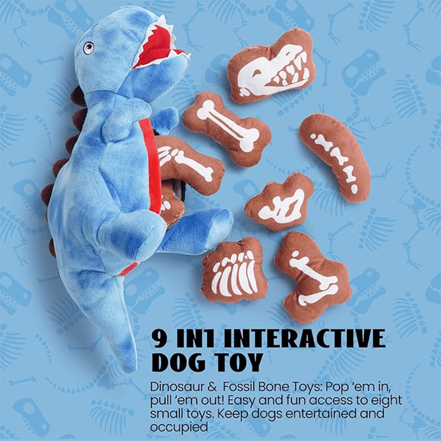 Nocciola 9 in 1 Dinosaur Dog Toys Funny Squeaky Plush Chew Toy for Small to Medium Breeds