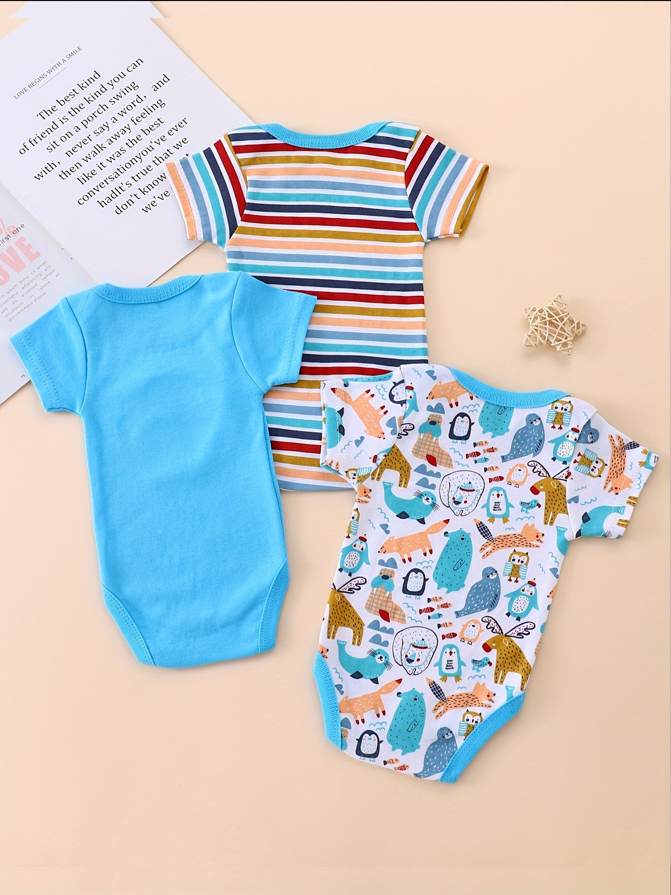 3pcs Baby Boy'S 100% Cotton Short Sleeve Crew Neck Jumpsuit Clothes Summer Triangle Climbing Outdoor Clothes, for Outdoor