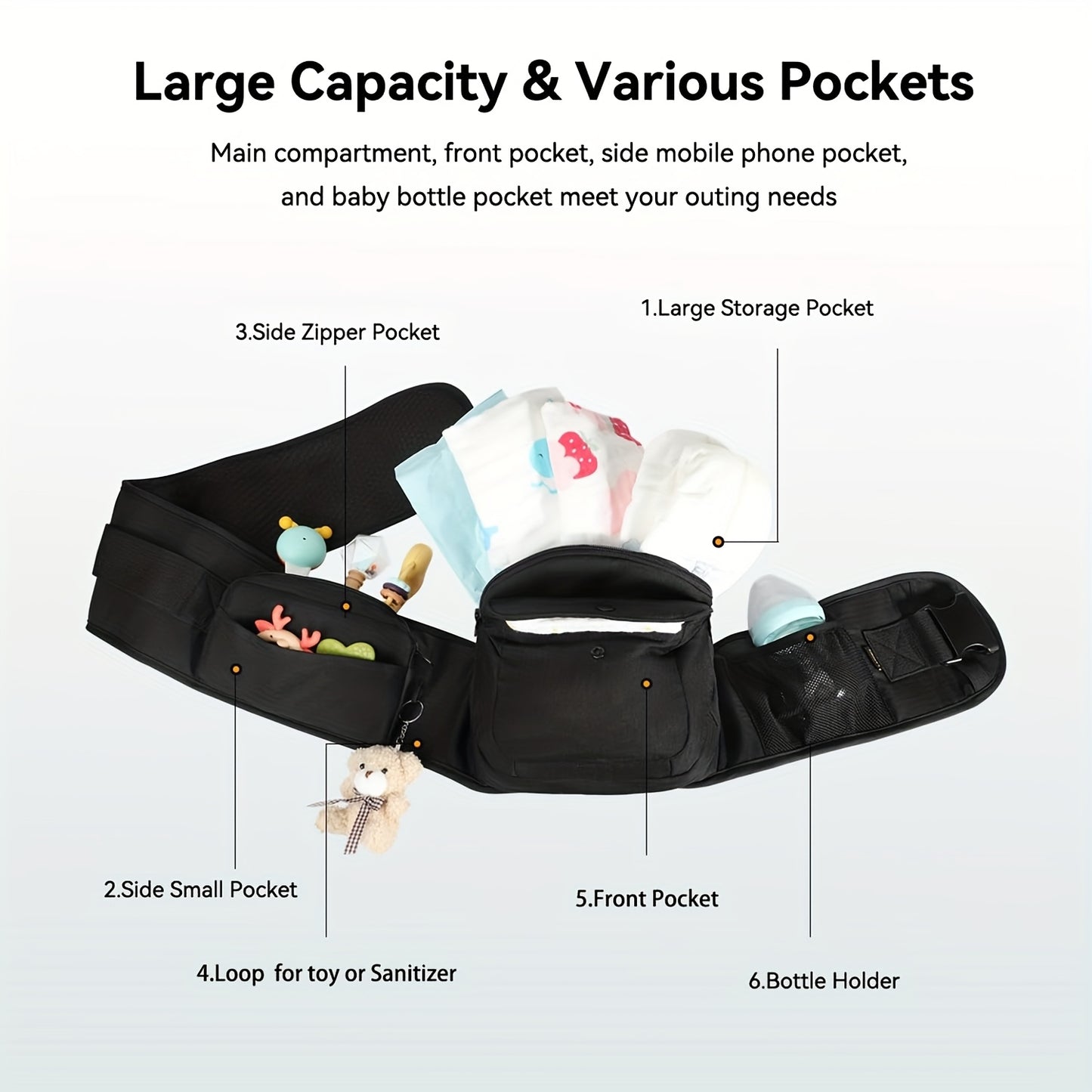 Ergonomic Baby Carrier with 3D Belly Protector and Adjustable Waistband for Newborns