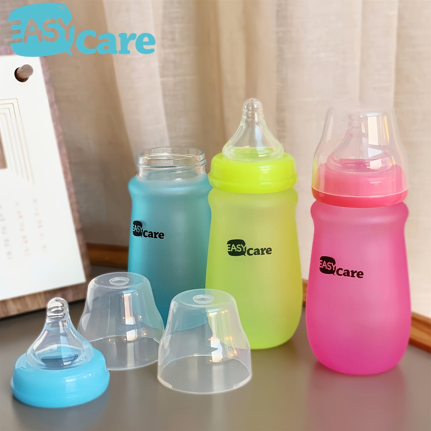 6pcs Easycare Wide Neck Glass Baby Bottles 8.4oz Spill-Proof Sippy Cups for Gifts