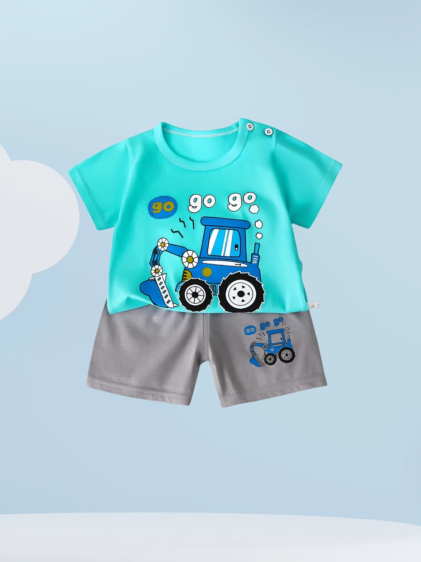 4 sets of 8pcs boys' short-sleeved shorts suits, cute crocodile car cartoon print, pure cotton comfortable fabric, loose and breathable, handsome and cute, it's a good summer gift for Youngsters, Perfect for Outdoor