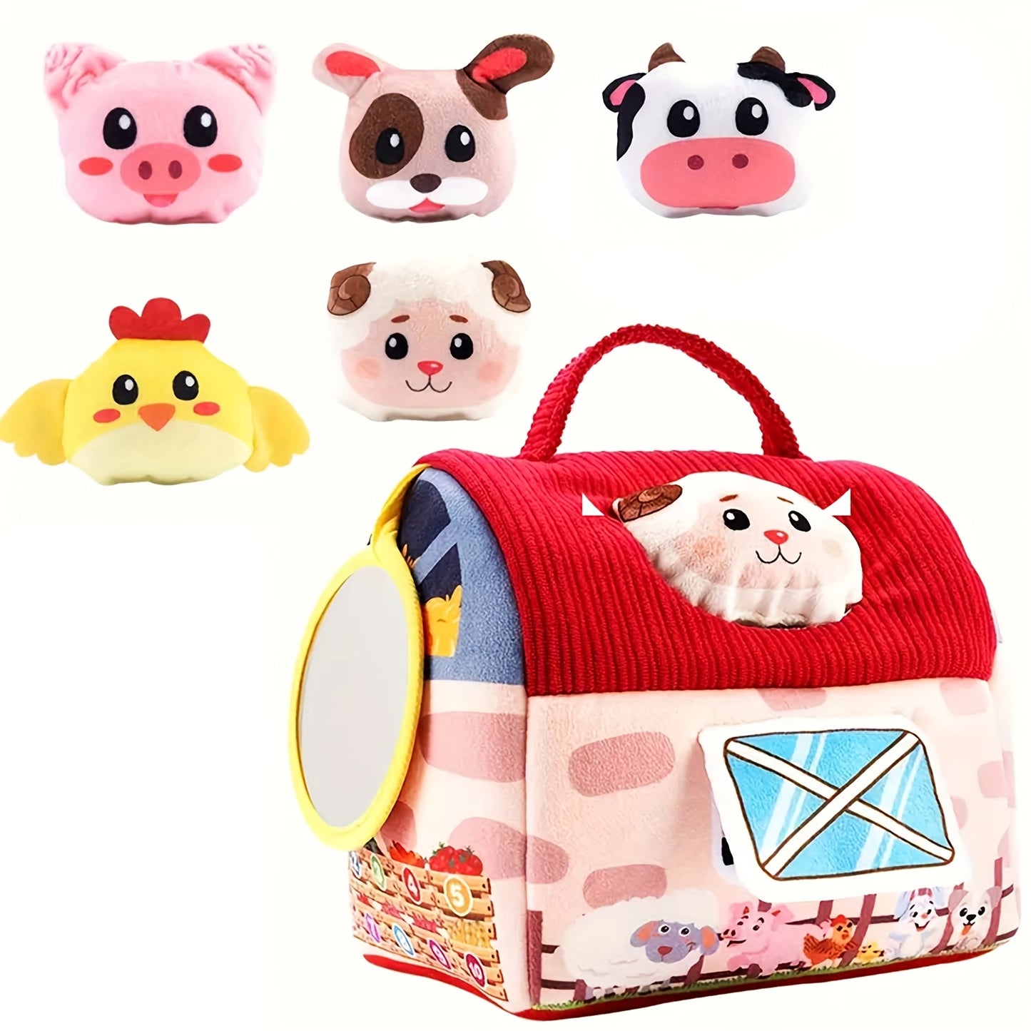 7 Piece Infant Baby Stuffed Animal Toy Playset with Rattles and Sensory Balls