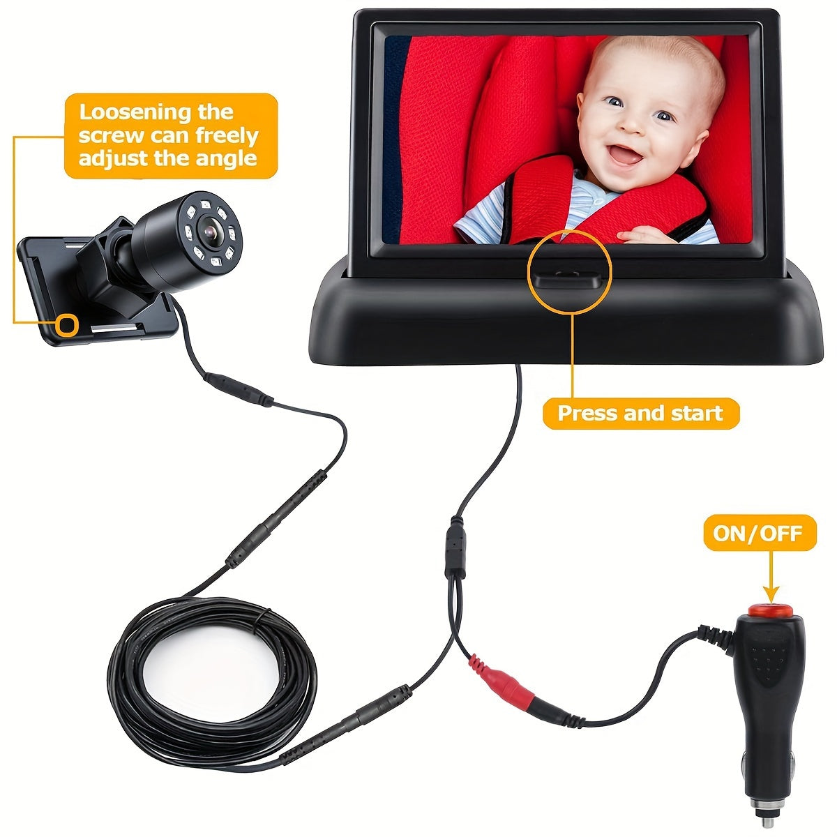 4.3 Inch HD Baby Car Mirror Camera Monitor for Safe Rear Seat Viewing and Easy Installation