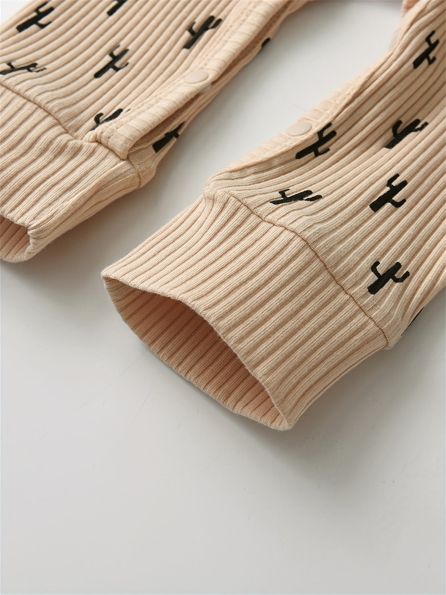 KuKitty 2 Pack Newborn Baby Boy Romper Long Sleeve Ribbed Cactus Printed Jumpsuit With Hat, for Outdoor